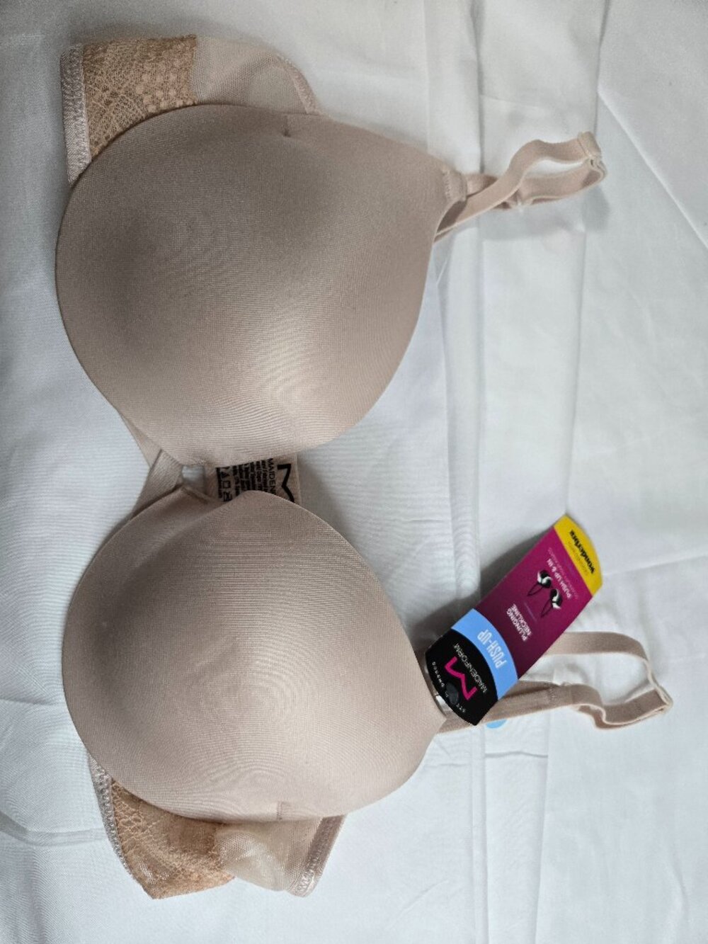 Maidenform 32C light beige shiny push up plunging neckline bra